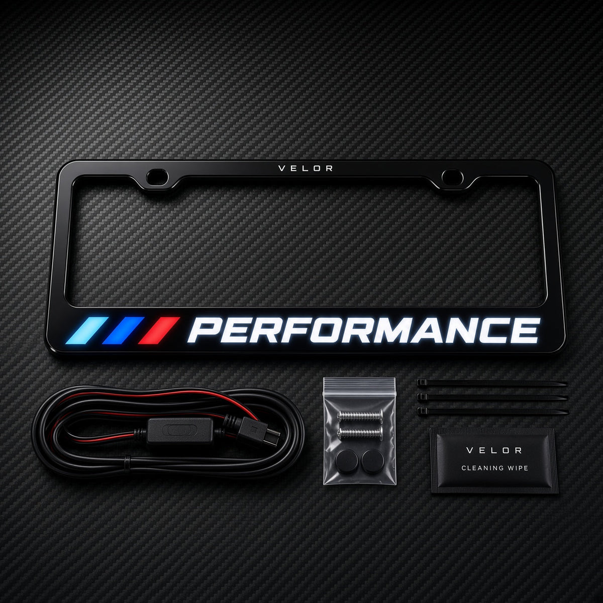 Velor Works PERFORMANCE illuminated license plate frame kit