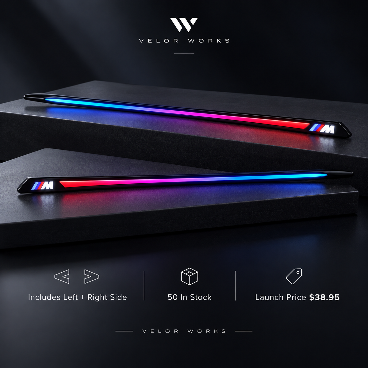 Velor Works universal 250mm ambient light pair with fixed light blue dark blue and red illumination