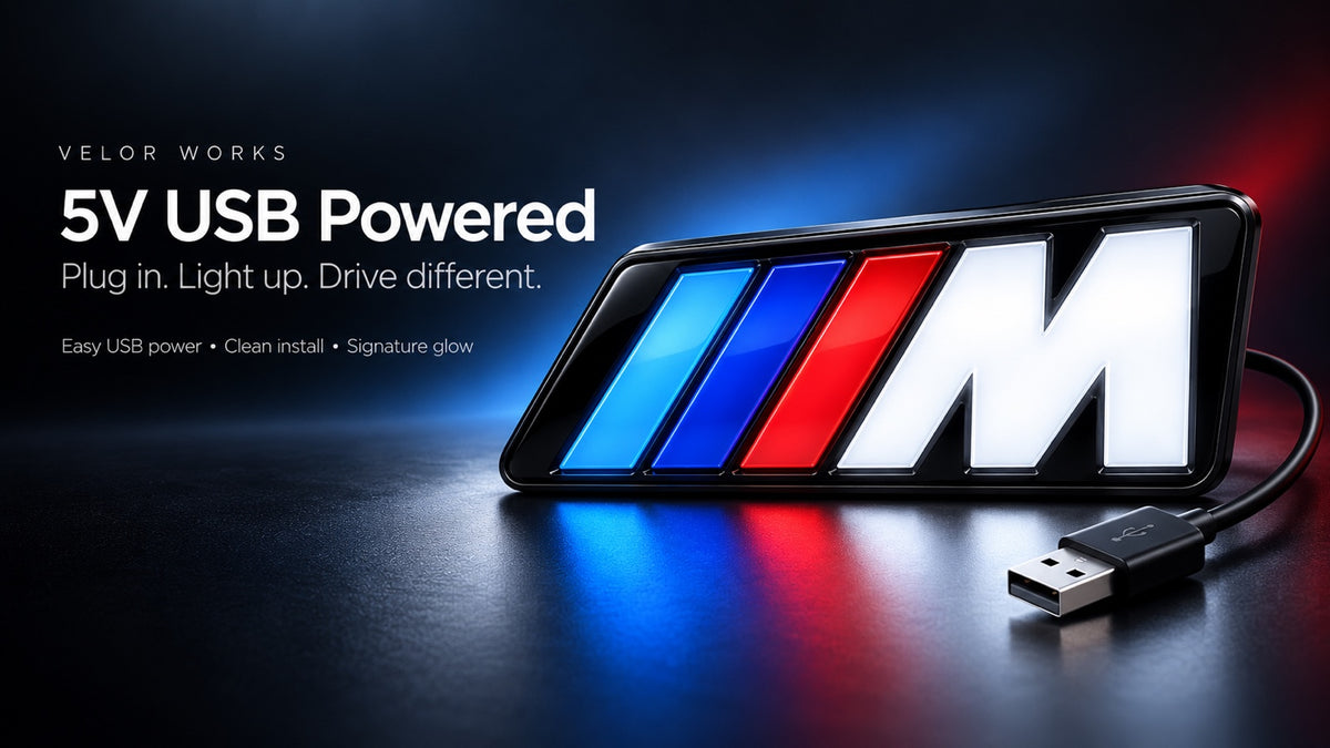 Velor Works universal illuminated M emblem, 5V USB powered